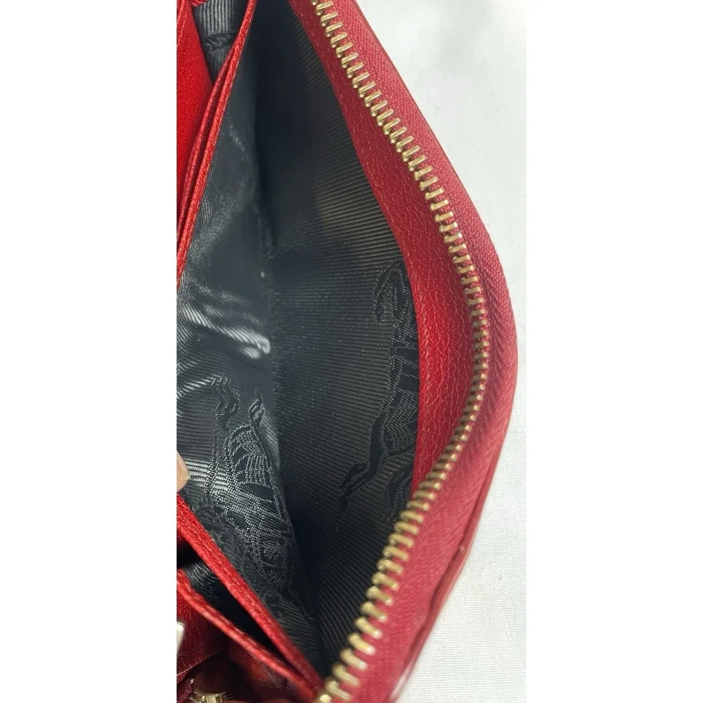 90s BURBERRY Leather Wallet Women's Zip Around Red Leather 7.5x3.75" - Picture 9 of 15